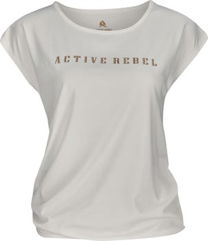 Damen-T-Shirt in Weiß mit kurzem Ärmel und ACTIVE REBEL Schriftzug.