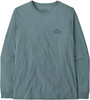 Blaues Langarmshirt mit Bergmotiv auf der Brust.