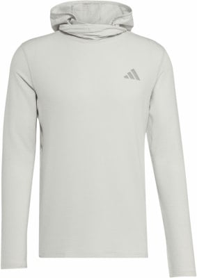 Graues Kapuzen-Sweatshirt mit Adidas-Logo auf der Brust.