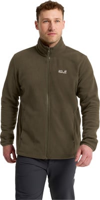 Mann in dunkelgrüner Fleecejacke und dunkler Hose Mann in dunkelgrüner Fleecejacke und dunkler Hose