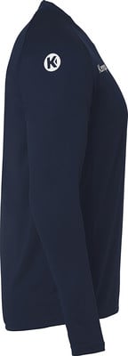 Dunkelblaues Langarmshirt mit Logo auf dem Ärmel. Dunkelblaues Langarmshirt mit Logo auf dem Ärmel.