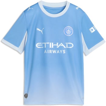 Kinderfußballtrikot von Manchester City mit Puma-Logo und Etihad-Sponsor.