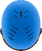 Ein blauer Skihelm mit integriertem Visier und Lüftungsöffnungen.