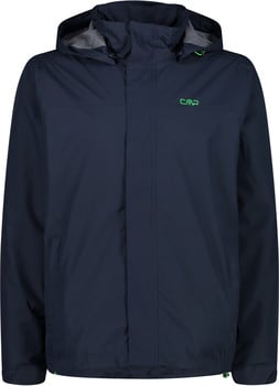 Dunkelblaue Herrenjacke mit Kapuze und grünem CMP-Logo.