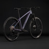 Lila-blaues Cube Mountainbike mit Federung und Scheibenbremsen.