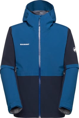 Blaue Herrenjacke mit dunkleren Ärmeln und Mammut-Logo.