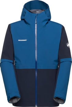 Blaue Herrenjacke mit dunkleren Ärmeln und Mammut-Logo.
