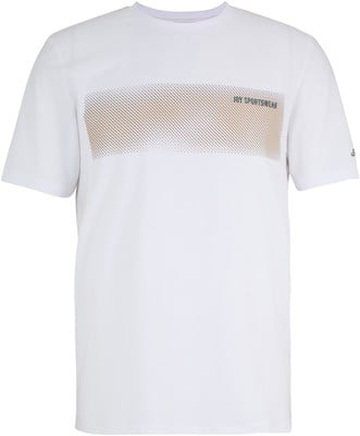 Weißes T-Shirt mit Grafikdruck und dem Schriftzug „JOY SPORTSWEAR“. Weißes T-Shirt mit Grafikdruck und dem Schriftzug „JOY SPORTSWEAR“.