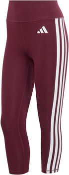 Damen-Leggings in Weinrot von Adidas mit weißen Streifen und Logo.