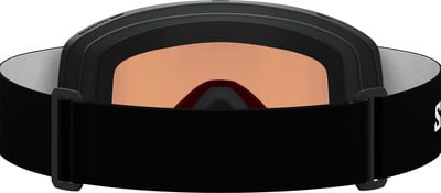 Skibrille mit orangefarbener Linse und schwarzem Band. Skibrille mit orangefarbener Linse und schwarzem Band.