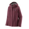 Damen-Weinrote Patagonia-Jacke mit Kapuze und Logo auf der Brust.