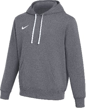 Graues Nike Herren Sweatshirt mit Kapuze und weißem Kordelzug, Logo auf der Brust.