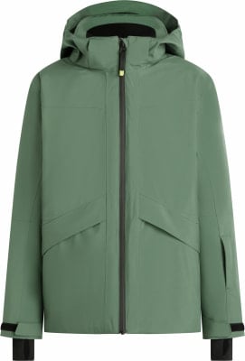 Grüne Herren-Skijacke mit Kapuze und schwarzem Reißverschluss. Grüne Herren-Skijacke mit Kapuze und schwarzem Reißverschluss.
