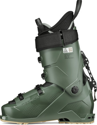Grüner Skischuh von Technica mit Schnallen und verstellbarem Riemen.