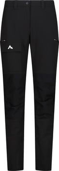 Schwarze Outdoorhose mit Berglogo auf der Tasche und Reißverschlüssen.