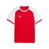 Rotes Puma-Trikot mit weißen Ärmeln und Markenlogo.