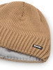 Braune Strickmütze mit Fleece-Futter und Eisbär-Logo.