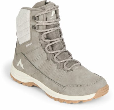 Grauer Damen-Winterstiefel mit Schnürung und Logo.