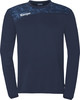 Dunkelblaues Langarmshirt mit geometrischem Muster auf den Schultern.