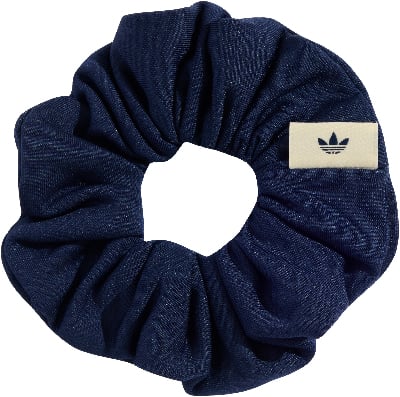 Dunkelblaue Haargummiband mit Adidas-Logo.