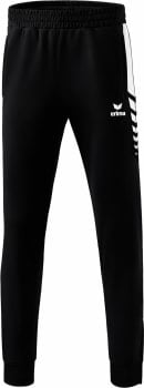 Schwarze Sporthose mit weißem Erima-Logo und seitlichen Streifen.