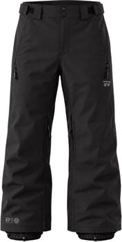 Schwarze Skihose mit Logo und Reißverschlüssen an den Beinen.