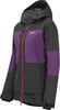 Damen-Skijacke in Schwarz und Lila mit rosa Reißverschlüssen.
