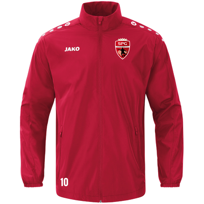 Eine rote Jacke mit dem SPG-Logo und der Nummer 10 auf der linken Seite.
