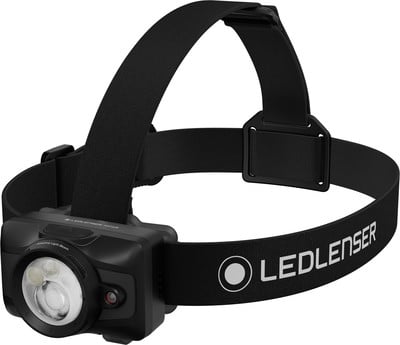 Schwarze LEDLENSER Stirnlampe mit verstellbarem Riemen und LED-Licht. Schwarze LEDLENSER Stirnlampe mit verstellbarem Riemen und LED-Licht.