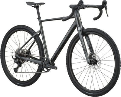 Graues Scott Gravelbike mit schwarzen Rädern und Lenker. Graues Scott Gravelbike mit schwarzen Rädern und Lenker.