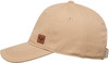 Eine beige Kappe mit braunem Lederetikett und Roxy-Logo.