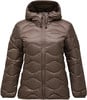 Braune Daunenjacke mit Kapuze und Wellensteppung, Marke Peak Performance.