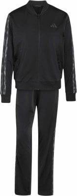 Schwarzer Adidas Trainingsanzug mit Leopardenmuster an Ärmeln und Hosenbeinen. Schwarzer Adidas Trainingsanzug mit Leopardenmuster an Ärmeln und Hosenbeinen.