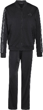 Schwarzer Adidas Trainingsanzug mit Leopardenmuster an Ärmeln und Hosenbeinen.