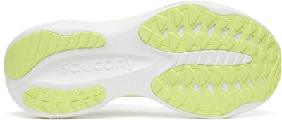 Saucony Laufschuhsohle mit markantem Profil und Markenlogo. Saucony Laufschuhsohle mit markantem Profil und Markenlogo.