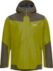 Grüne Jacke mit Kapuze und braunen Einsätzen von Jack Wolfskin.