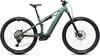 Grünes Cube Mountain E-Bike mit Fullsuspension und RockShox Dämpfer.