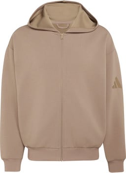 Braune Herren-Kapuzenjacke mit Adidas-Logo auf dem Ärmel.