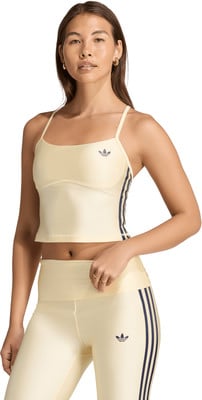 Damen Crop Top von Adidas in Hellgelb mit dunkelblauen Streifen. Damen Crop Top von Adidas in Hellgelb mit dunkelblauen Streifen.