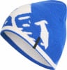 Blaue Mütze mit weißem Bergmuster und McKinley-Logo.