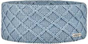 Hellblaue Strickstirnband mit Rautenmuster und Logo