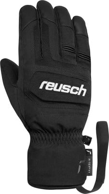 Schwarze Reusch Skihandschuhe mit Markenlogo und Riemen. Schwarze Reusch Skihandschuhe mit Markenlogo und Riemen.
