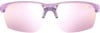 Sportliche lila Brille mit rosa Gläsern und Markenlogo auf dem Glas.