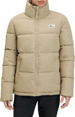 Damen-Steppjacke in Beige mit hohem Kragen und Brustlogo. Damen-Steppjacke in Beige mit hohem Kragen und Brustlogo.
