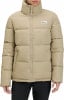 Damen-Steppjacke in Beige mit hohem Kragen und Brustlogo.