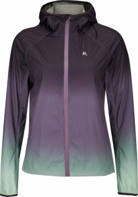 Damenjacke mit Kapuze im Farbverlauf von Lila zu Grün.
