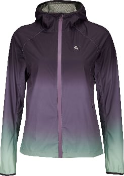 Damenjacke mit Kapuze im Farbverlauf von Lila zu Grün.