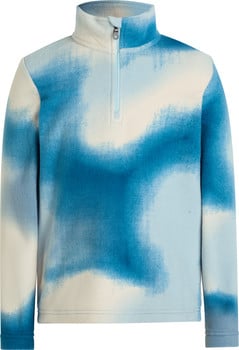 Blaue Fleece-Pullover mit Reißverschluss und Marmormuster.