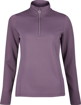 Lila Damenpullover mit langen Ärmeln und Reißverschluss.