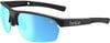 Schwarze Sportbrille von Bolle mit blauen verspiegelten Gläsern.